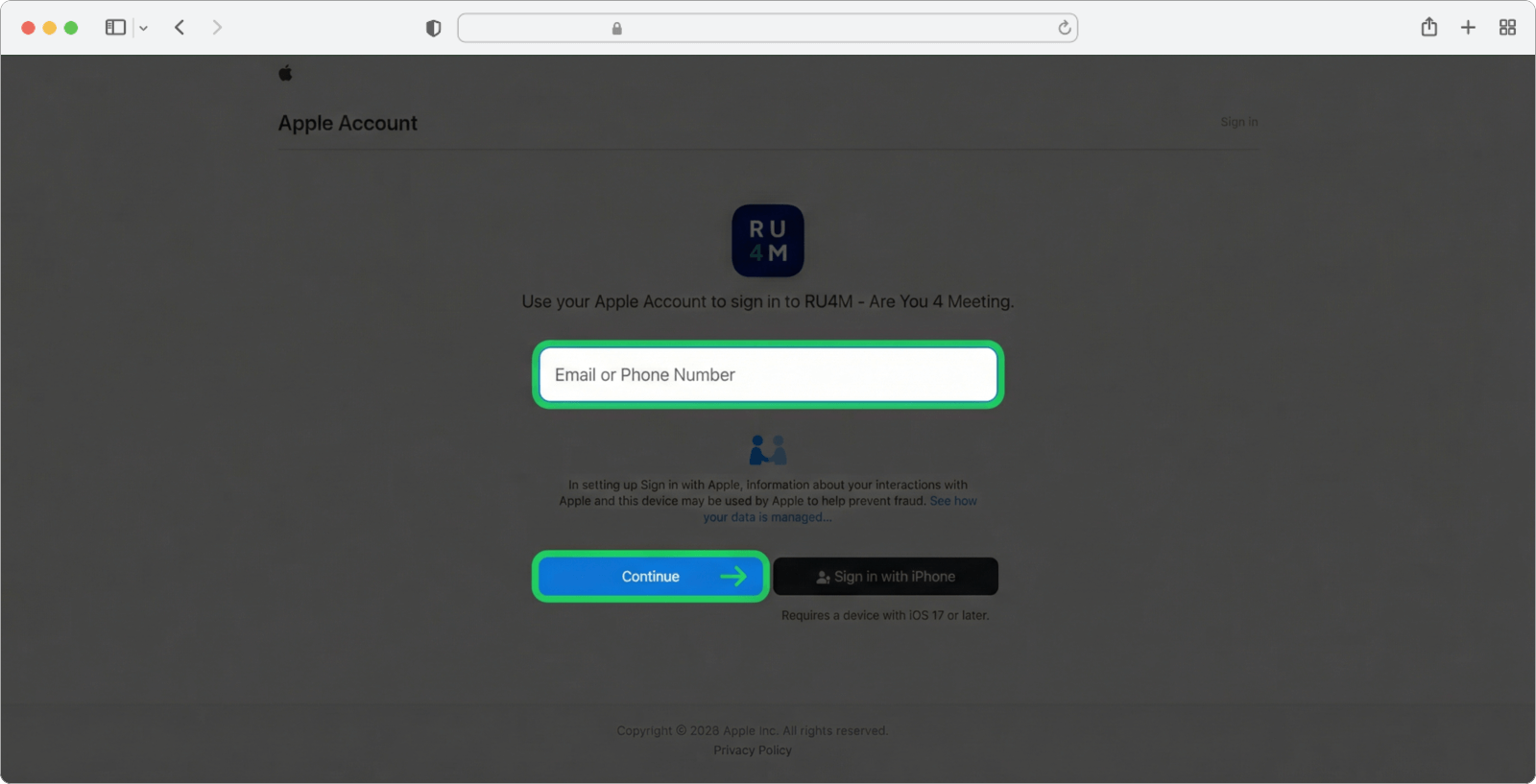 Enter your Apple ID email and click Continue