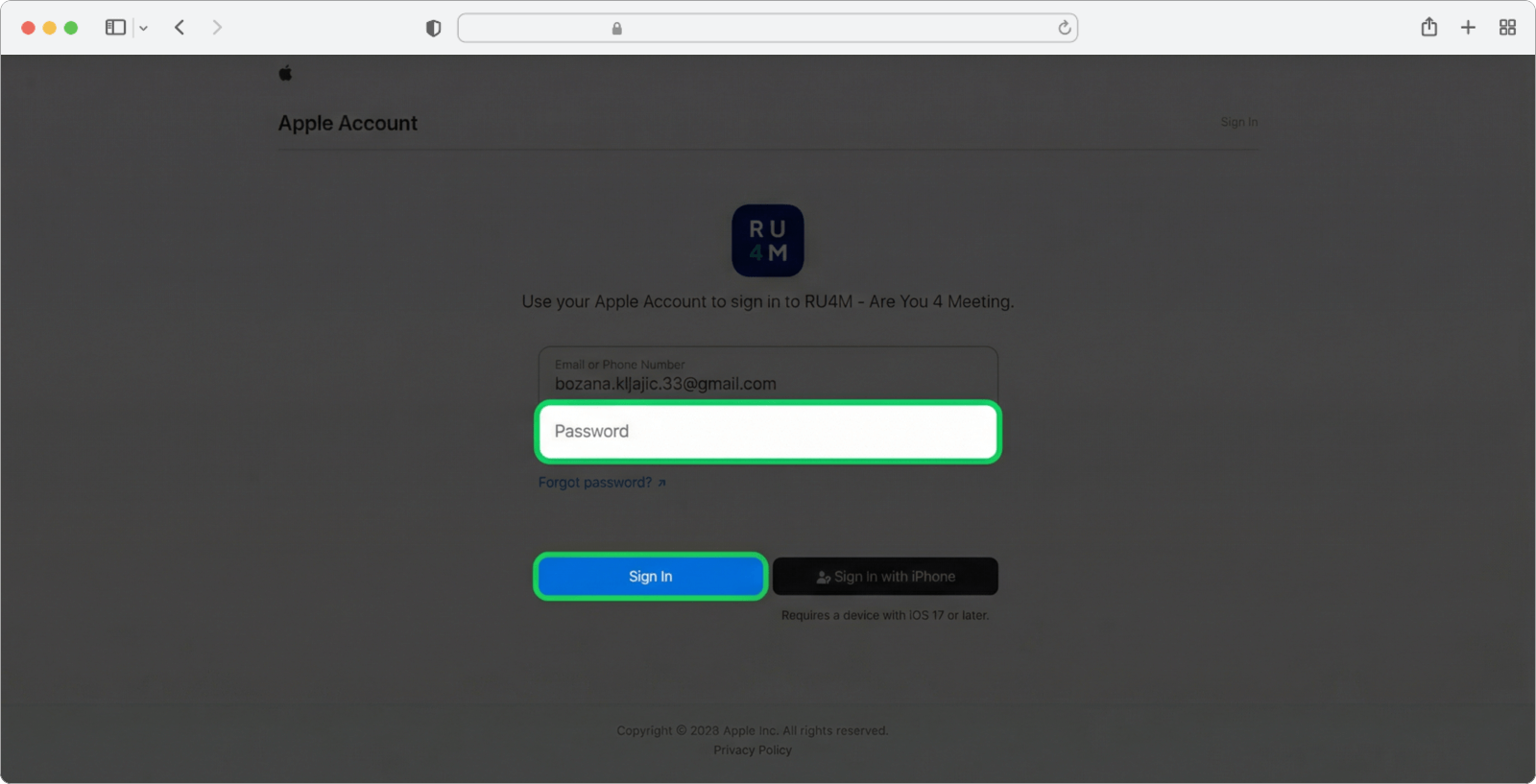 Enter your Apple ID password and click Sign In