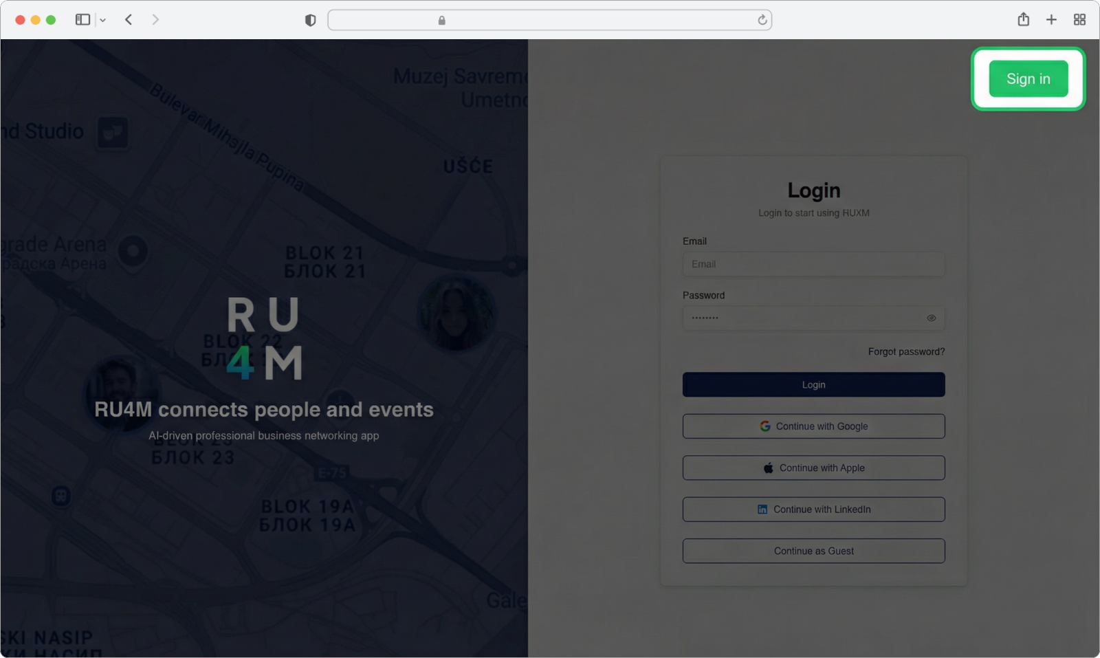 The Sign in button is now highlighted in the header