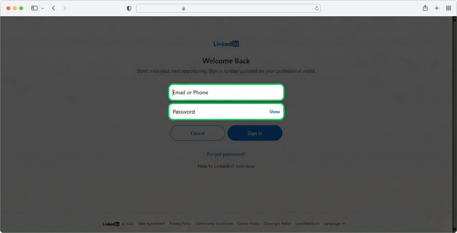 Enter your LinkedIn email and password, then click Sign in