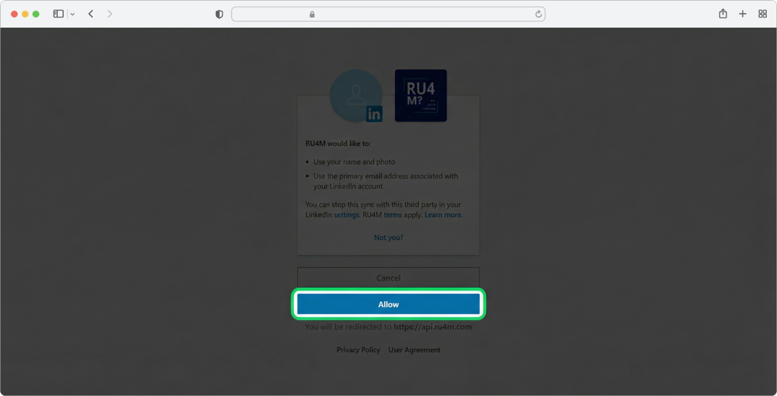 Click Allow to grant LinkedIn permissions