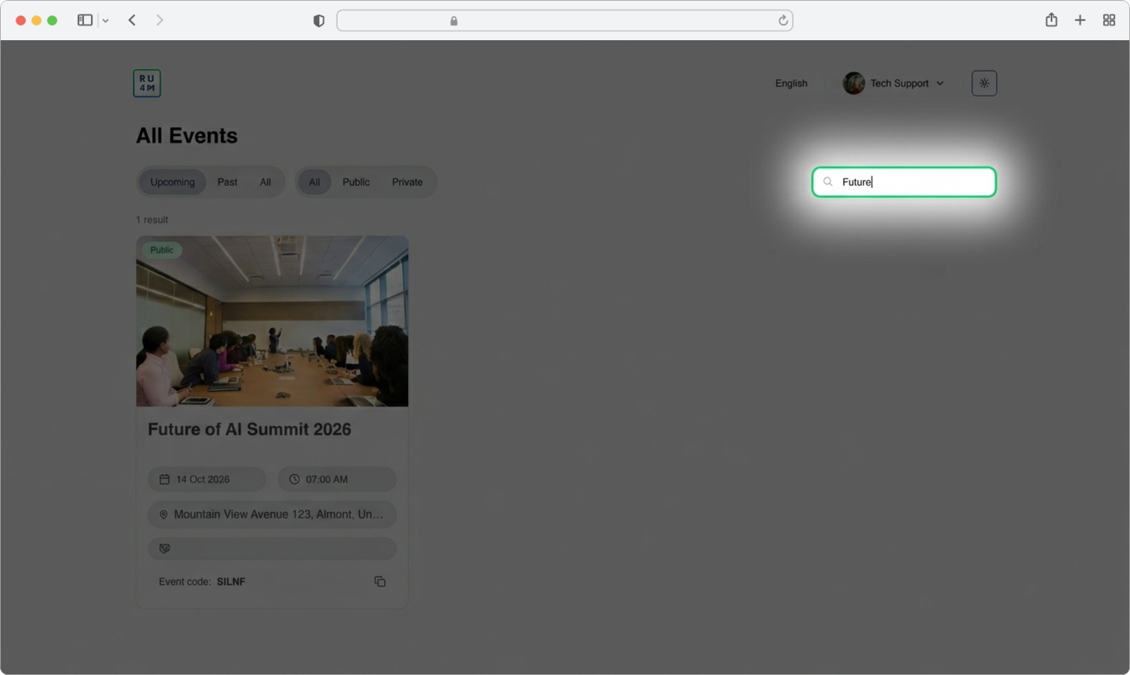 Search results update automatically as you type in the search field