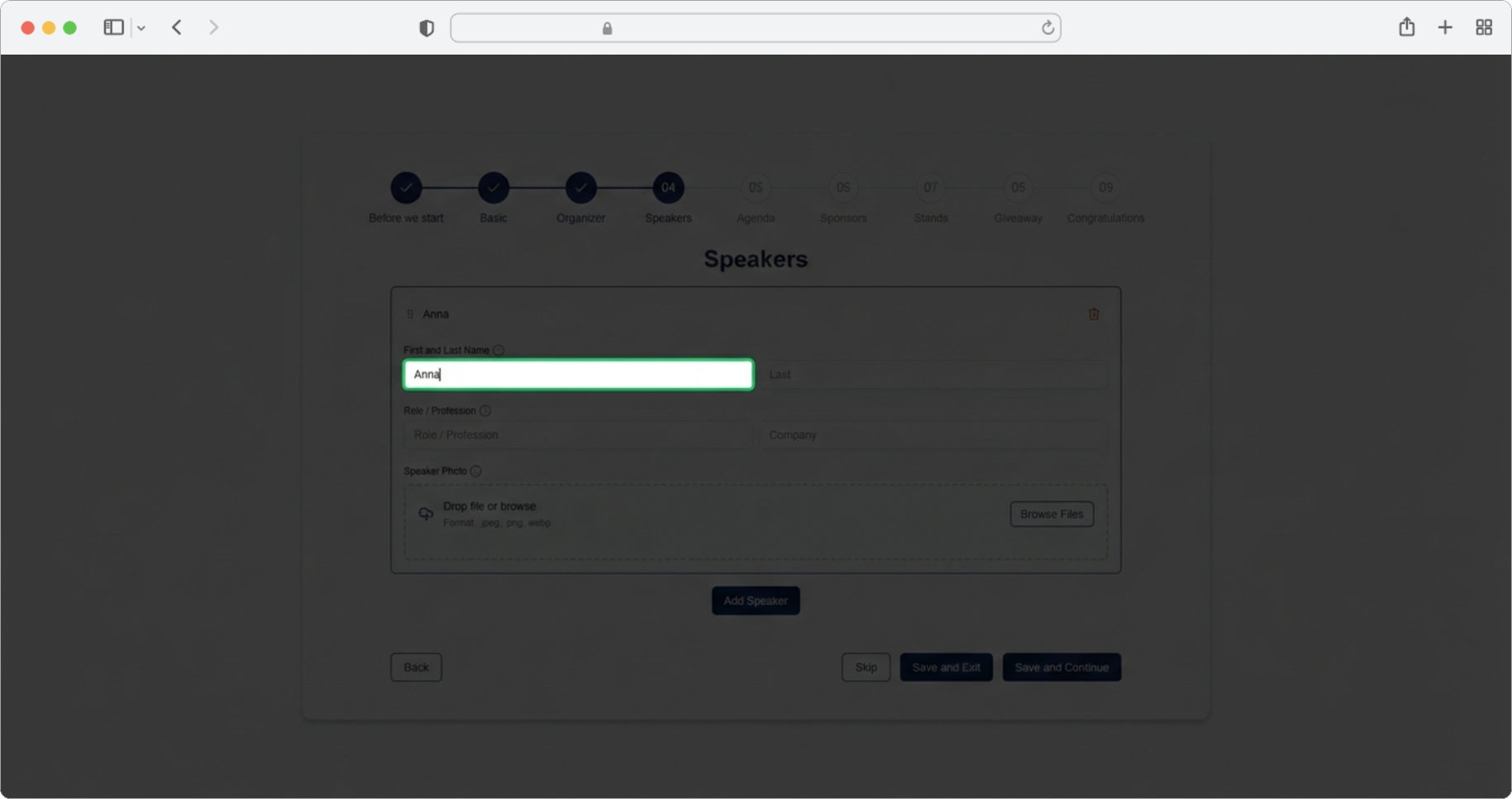 Enter the speaker's first name