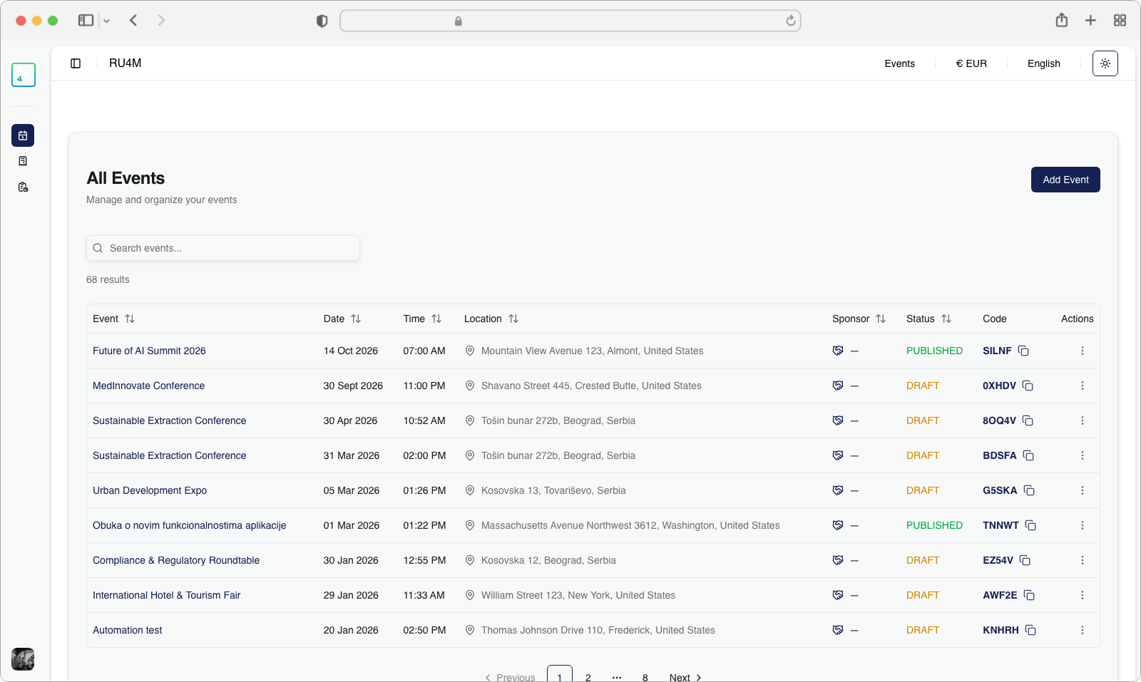 Find your event in the events table