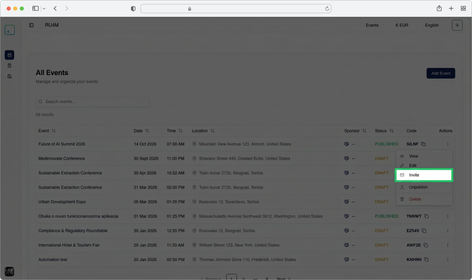 Click the three-dot menu and select Invite