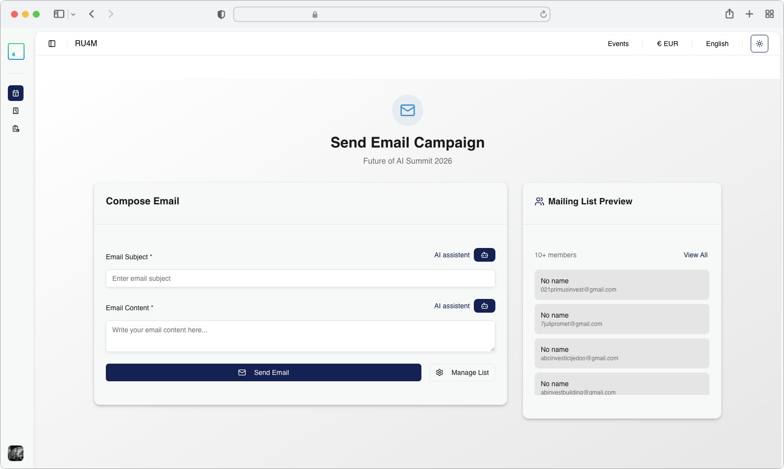 The Send Email Campaign page