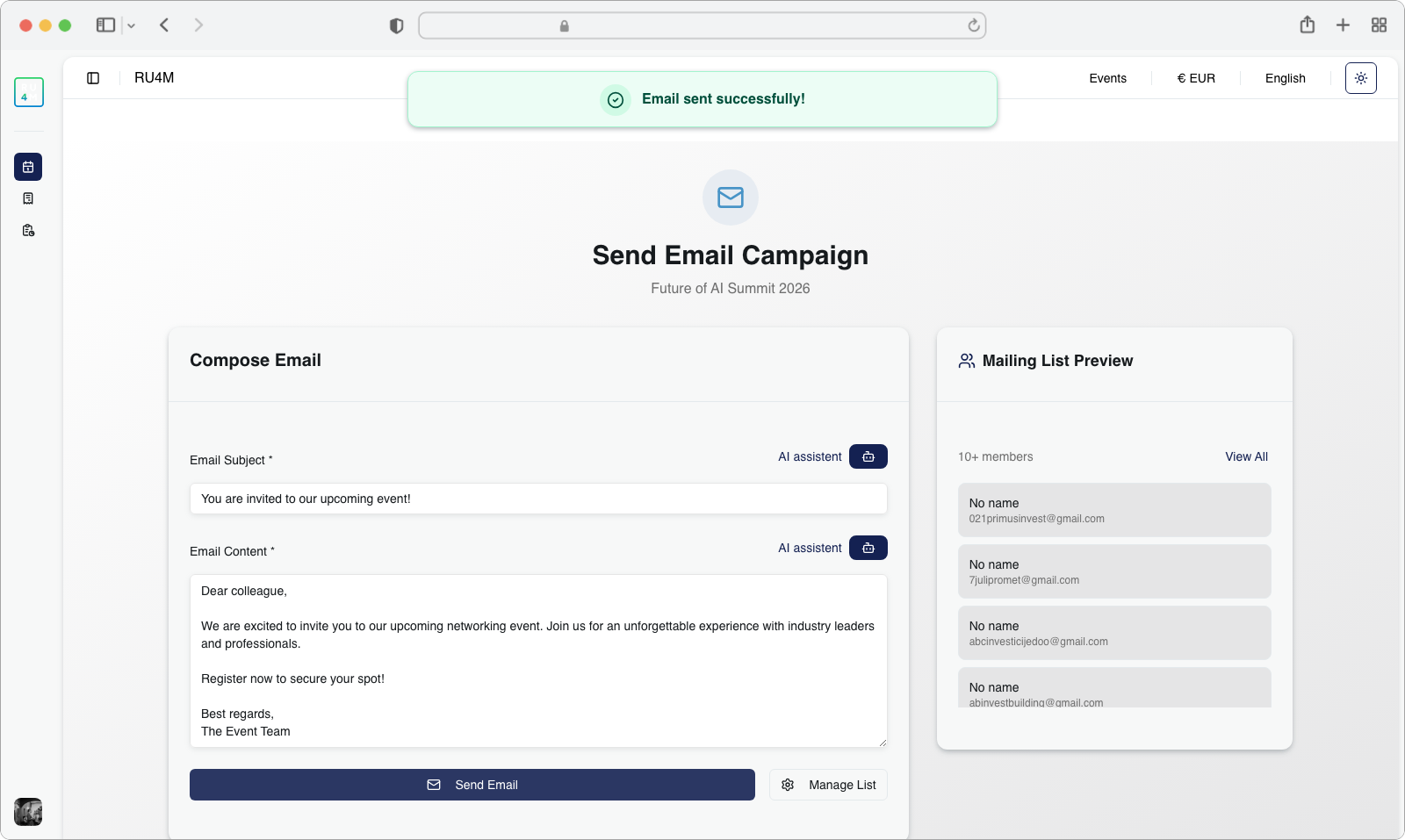 Campaign sent confirmation