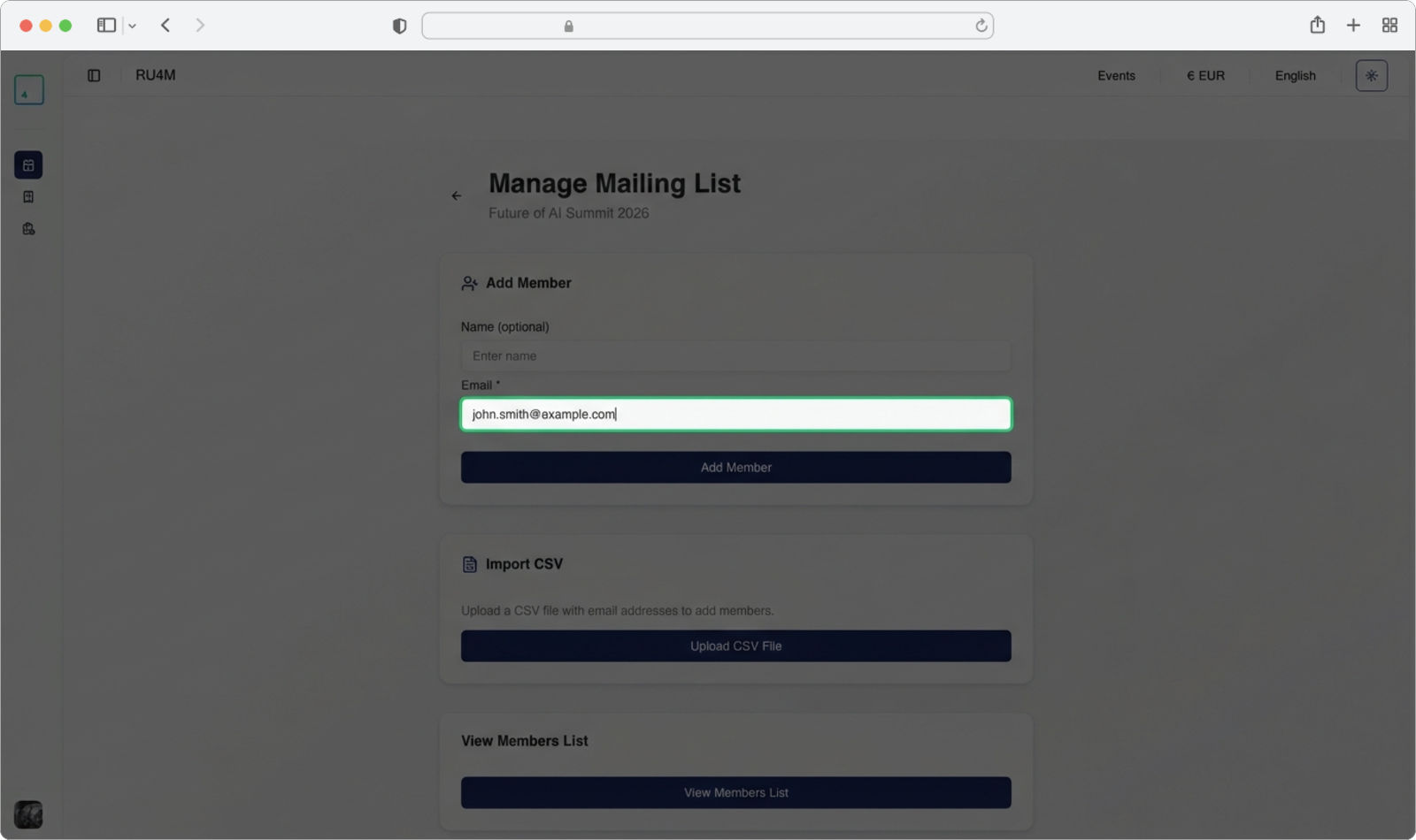 Enter the email address in the Add Member section