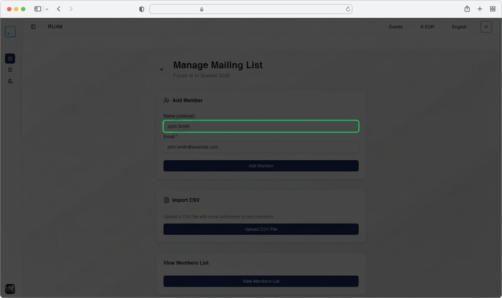 Optionally enter the member's name