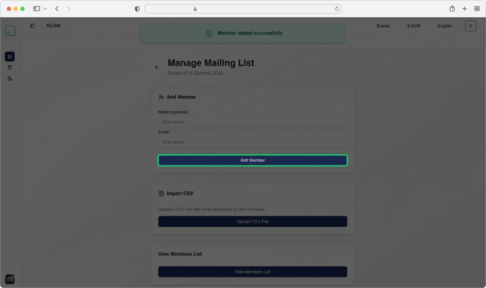 Click the Add Member button to confirm