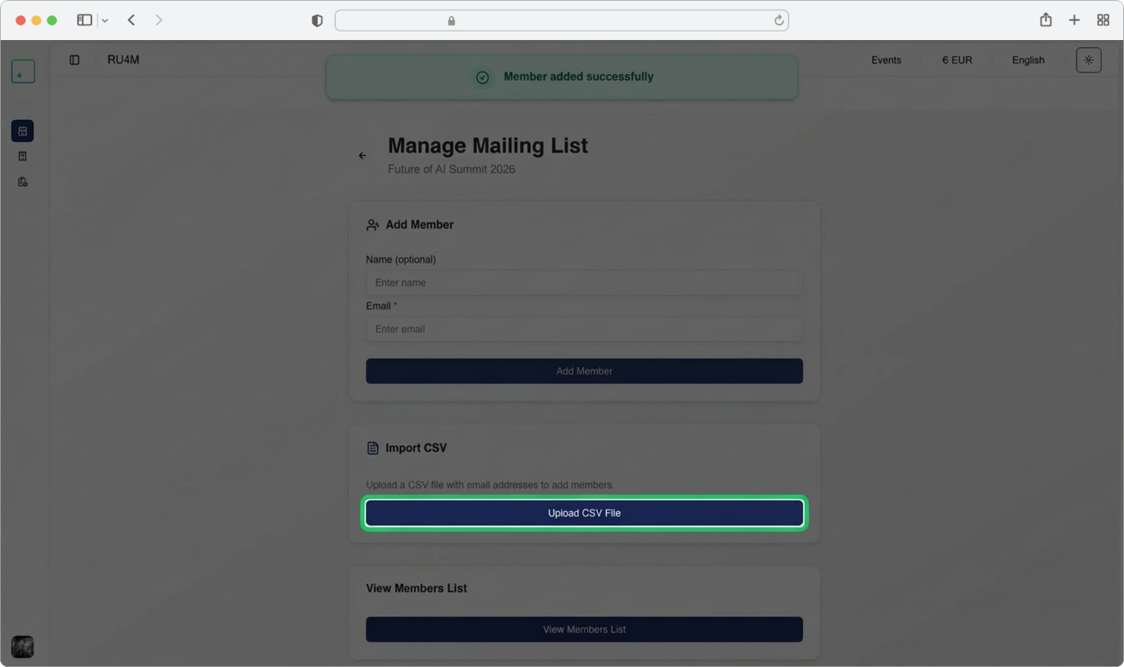 Click Upload CSV File and select your file