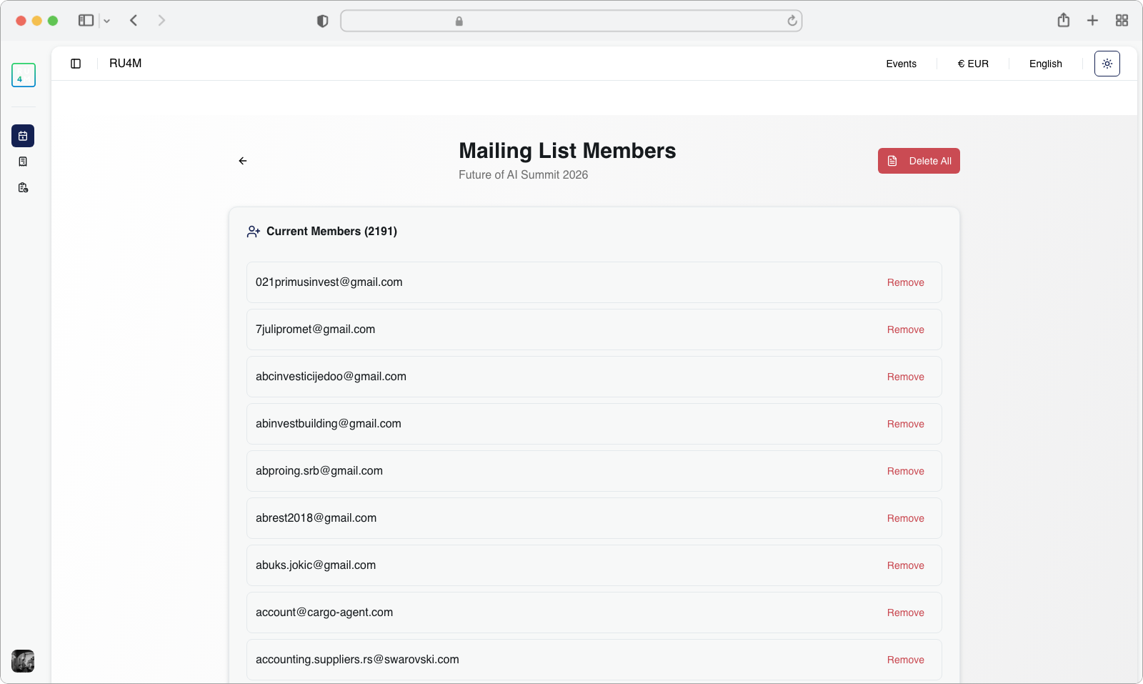 View and manage all contacts in your mailing list